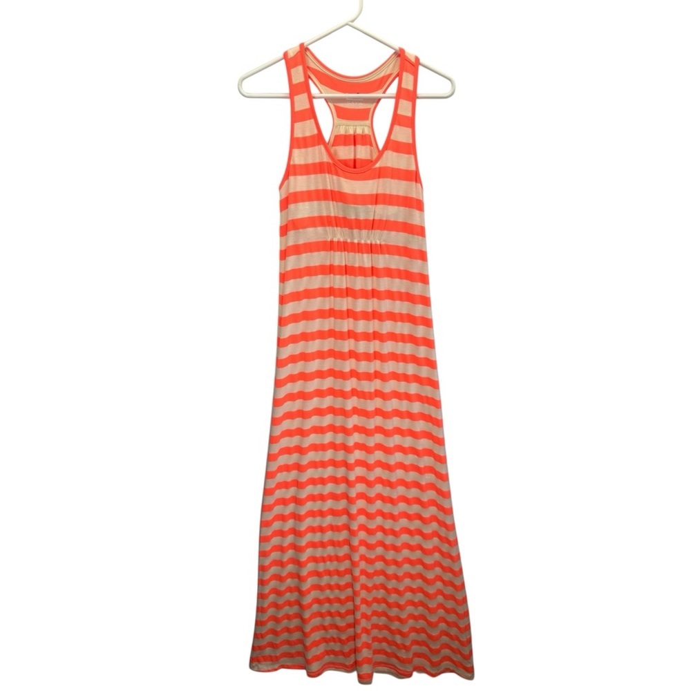 Kavu Flouresant Orange and Off White stripes Maxi Summer Dress
Size XS